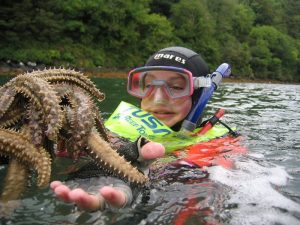 young snorkeller with starfish